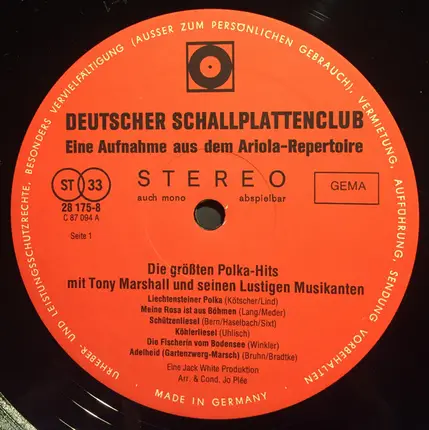 Tony Marshall - Die Grössten Polka-Hits Mit Tony Marshall Und Seinen Lustigen Musikanten
