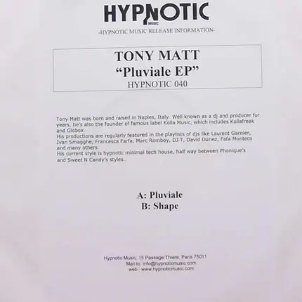 Tony Matt - Pluviale EP