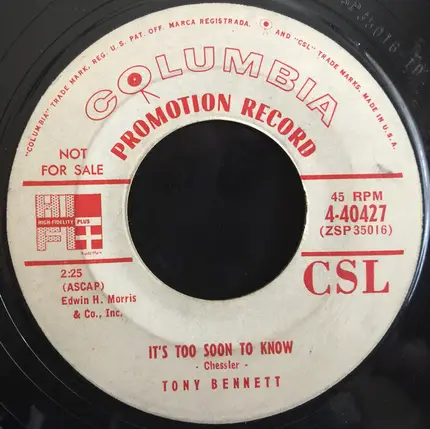 Tony Bennett - Close Your Eyes / It's Too Soon To Know