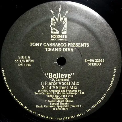 Tony Carrasco Presents Grand Diva - Believe