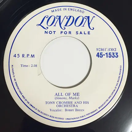 Tony Crombie And His Orchestra - All Of Me / Perdido