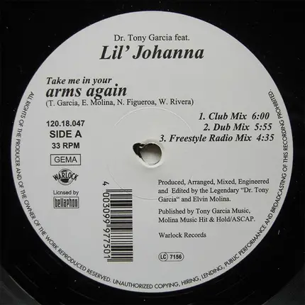 Tony Garcia featuring Lil' Johanna - Take Me In Your Arms Again