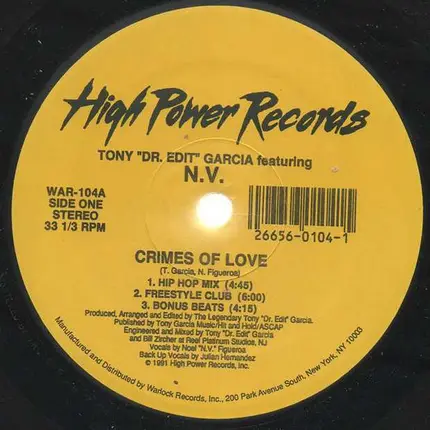 Tony Garcia featuring N.V. - Crimes Of Love