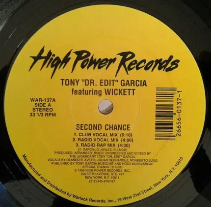 Tony Garcia featuring Wickett Rich - Second Chance / I Want You