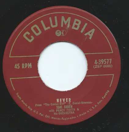 Toni Arden With Percy Faith & His Orchestra - Once / Never