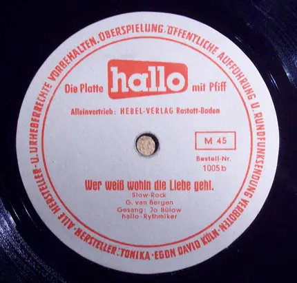 Tonika Band / Jo Bülow , Hallo-Rhythmiker - Morgen / Wer Weiß Wohin Die Liebe Geht