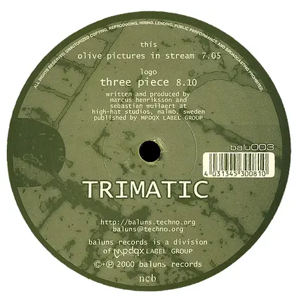 Trimatic - Three Piece / Olive Pictures In Stream
