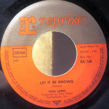 Trini Lopez - A-me-ri-ca / Let It Be Known