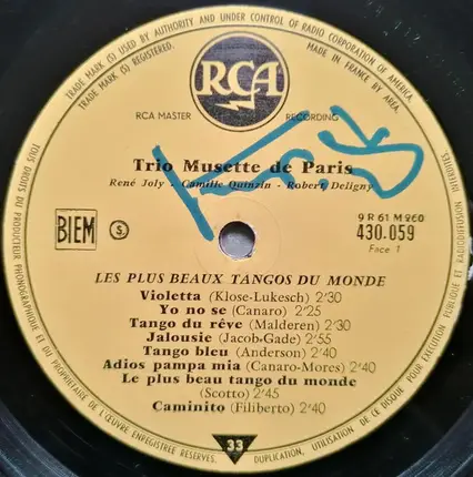 Trio Musette De Paris - Les Plus Beaux Tangos Du Monde