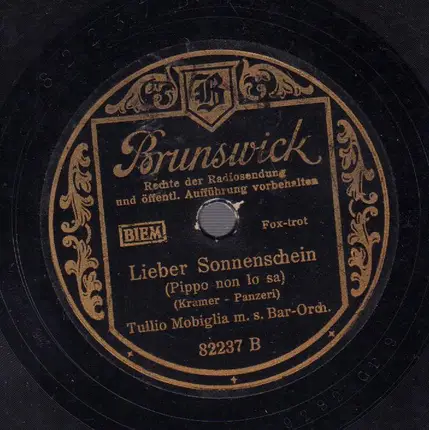 Tullio Mobiglia Mit Seinem Bar-Orchester - Tullio's Rhythmen / Lieber Sonnenschein
