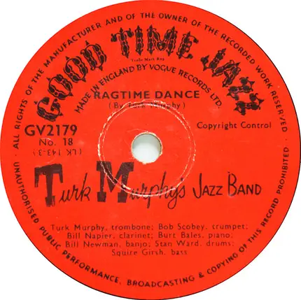 Turk Murphy's Jazz Band - Trombone Rag / Ragtime Dance