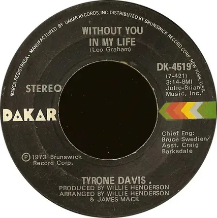 Tyrone Davis - Without You in My Life