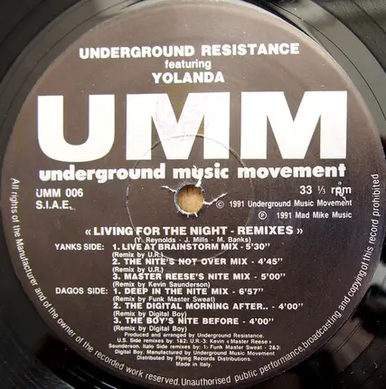 Underground Resistance Featuring Yolanda Reynolds - Living For The Night (Remixes)