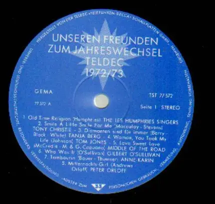 VA, Teldec - Zum Jahreswechsel 1972-73, Frohe Festtage und beste Wünsche