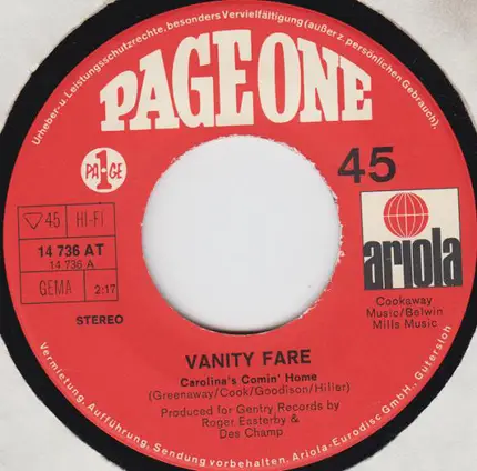 Vanity Fare - Carolina's Comin' Home
