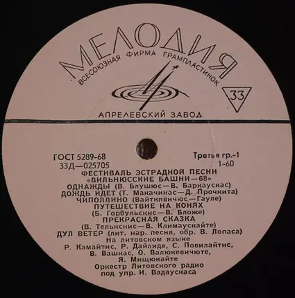 Various - Фестиваль Эстрадной Песни "Вильнюсские Башни-68" /  Джаз-Фестиваль "Молодость-68"