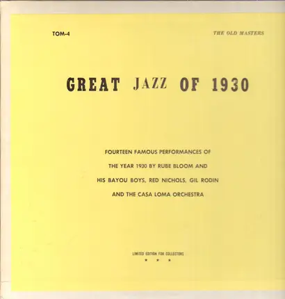 Rube Bloom, Red Nichols, Gil Rodin ... - Great Jazz Of 1930