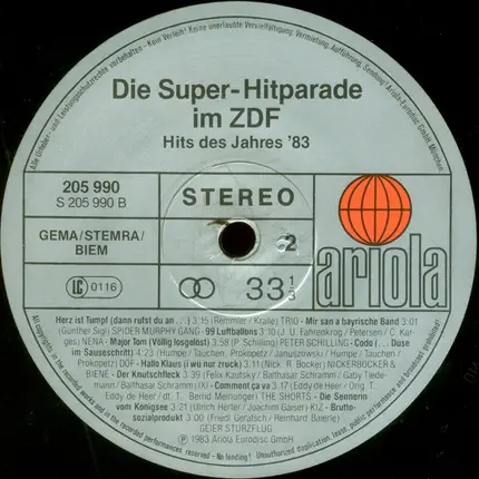 Niko / Peter Schilling / Nicole a.o. - Die Super-Hitparade Im ZDF - Hits Des Jahres '83