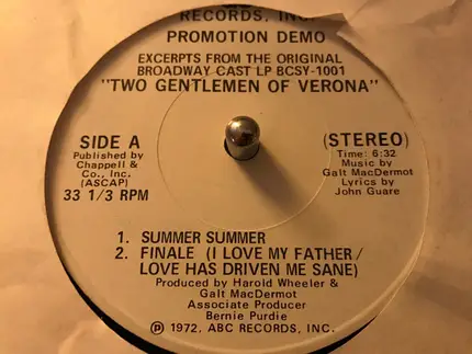 Various - Excerpts From The Original Broadway Cast LP BCSY-1001 "Two Gentlemen Of Verona"
