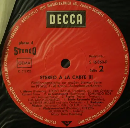 Werner Müller, Will Glahé, Edmundo Ros ... - Stereo À La Carte 3