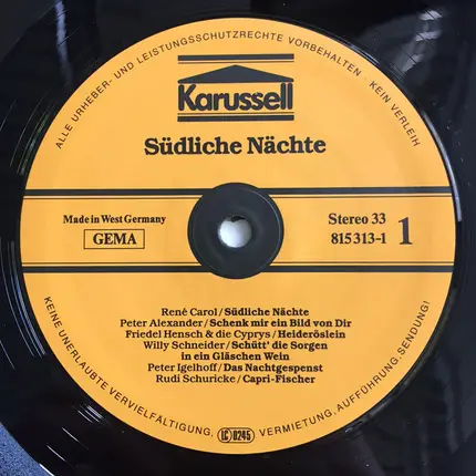 Willy Schneider, Peter Igelhoff a.o. - Südliche Nächte
