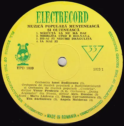 Orchestra Ioncl Budisteanu - Muzică Populară Muntenească Și Oltenească