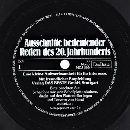 Various - Ausschnitte Bedeutender Reden Des 20. Jahrhunderts