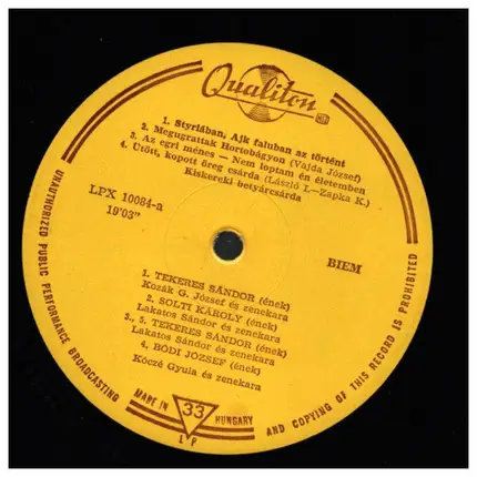 Tekeres Sándor, Kozák G. József és Zenekara a.o. - Betyárnóták