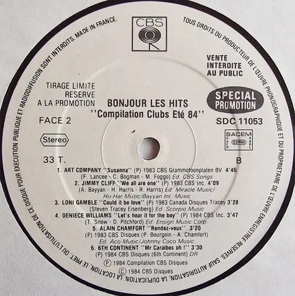 Paul Young & The Family / Wang Chung / Bobby Helms - Bonjour Les Hits 'Compilation Clubs Eté 84'