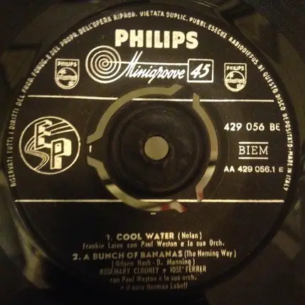 Frankie Laine, Rosemary Clooney, Johnnie Ray, Doris Day - Cool Water / A Bunch Of Bananas / Such A Night / I Speak To The Stars