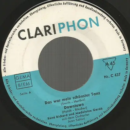 Madeleine Gardé, René Richard, Fanny Andersen - Das War Mein Schönster Tanz / Downtown • Warten Ist So Schwer / Good Bye, Good Bye, Good Bye