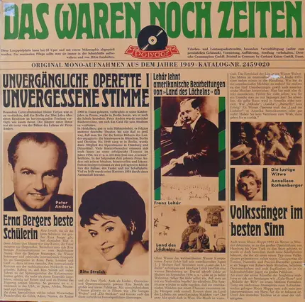 Peter Anders / Rita Streich a.o. - Das Waren Noch Zeiten - Unvergängliche Operette, Folge 1