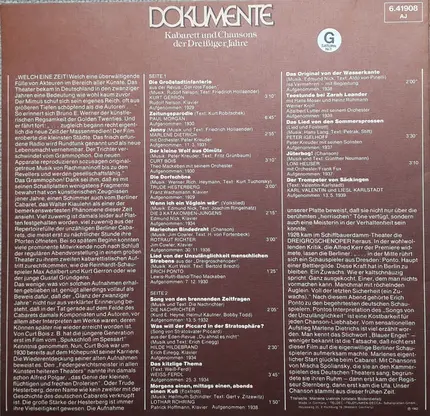 Kurt Gerron, Paul Morgan a.o. - Dokumente - Kabarett Und Chansons Der Dreißiger Jahre