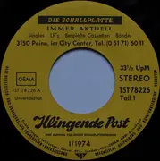 7inch Vinyl Single - Louis Armstrong, Apollo 100, Richard Germer - Frühlese '74 - Klingende Post I/1974 - Promo