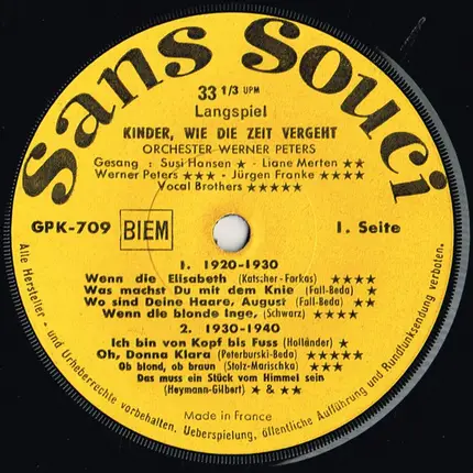 Orchester Werner Peters - Kinder, Wie Die Zeit Vergeht