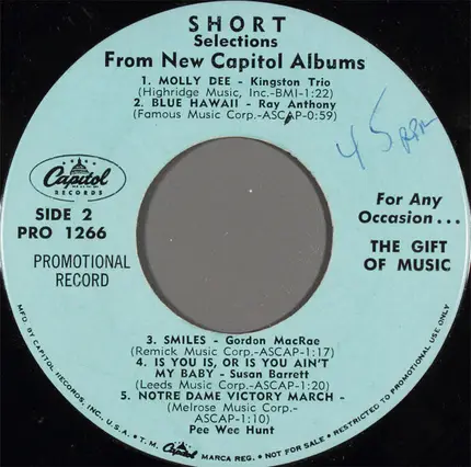 Various - Short Selections From New Capitol Albums