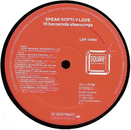 Paul Anka, Doris Day a.o. - Speak Softly Love (16 Beroemde Sfeersongs)