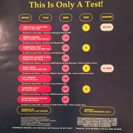 Jean Paul Gaultier, Samantha Fox, Simon Harris a.o. - This Is Only A Test! (Volume 9)