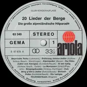 LP - Hilde Ott / Chiemgauer Jodlerduo / Sepp Viellechner a.o. - 20 Lieder Der Berge - Die Große Alpenländische Hitparade