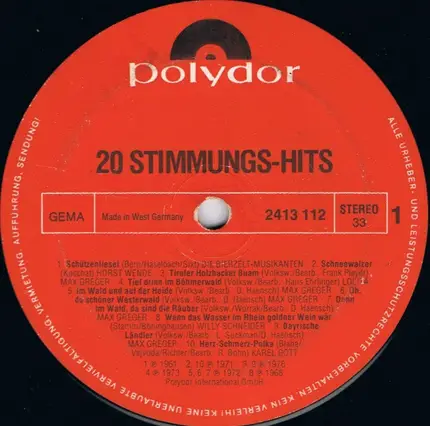 Die Bierzelt-Musikanten / Horst Wende /Max Greger a.o. - 20 Stimmungs-Hits