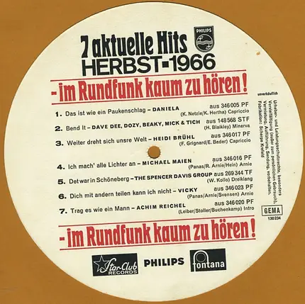 Various - 7 Hörproben Aktuelle Hits Herbst 1966