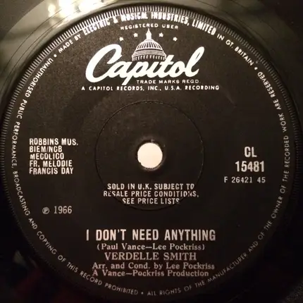 Verdelle Smith - I Don't Need Anything / If You Can't Say Anything Nice