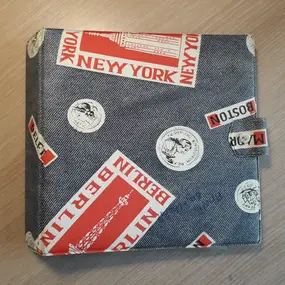 Vintage Schallplattenalbum - jeansblau mit Städte Design, für 16 Singles