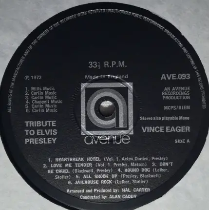 Vince Eager - Pays Tribute To Elvis Presley