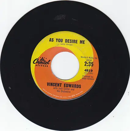 Vince Edwards - Lollipop / As You Desire Me