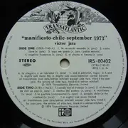LP - Victor Jara - Manifiesto Chile September 1973 - +Obi, Insert