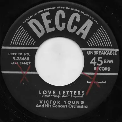Victor Young And His Concert Orchestra - Stella By Starlight / Love Letters