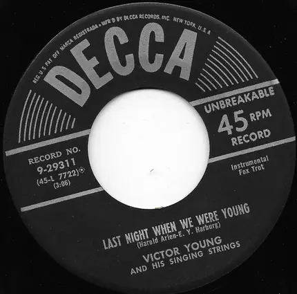 Victor Young And His Singing Strings - Passion Tango / Last Night When We Were Young