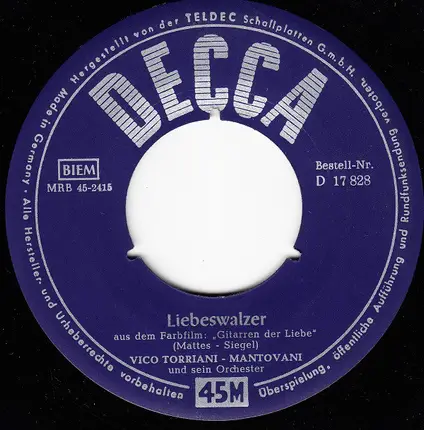 Vico Torriani - Mantovani And His Orchestra - Liebeswalzer / Tausend Mandolinen