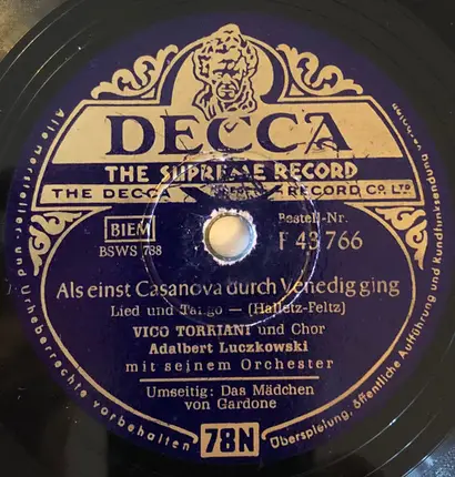 Vico Torriani - Als Einst Casanova Durch Venedig Ging / Das Mädchen Von Gardone
